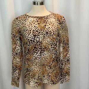 Jones New York Animal Print Gold Shimmer Long Sleeve Top Women Size XL